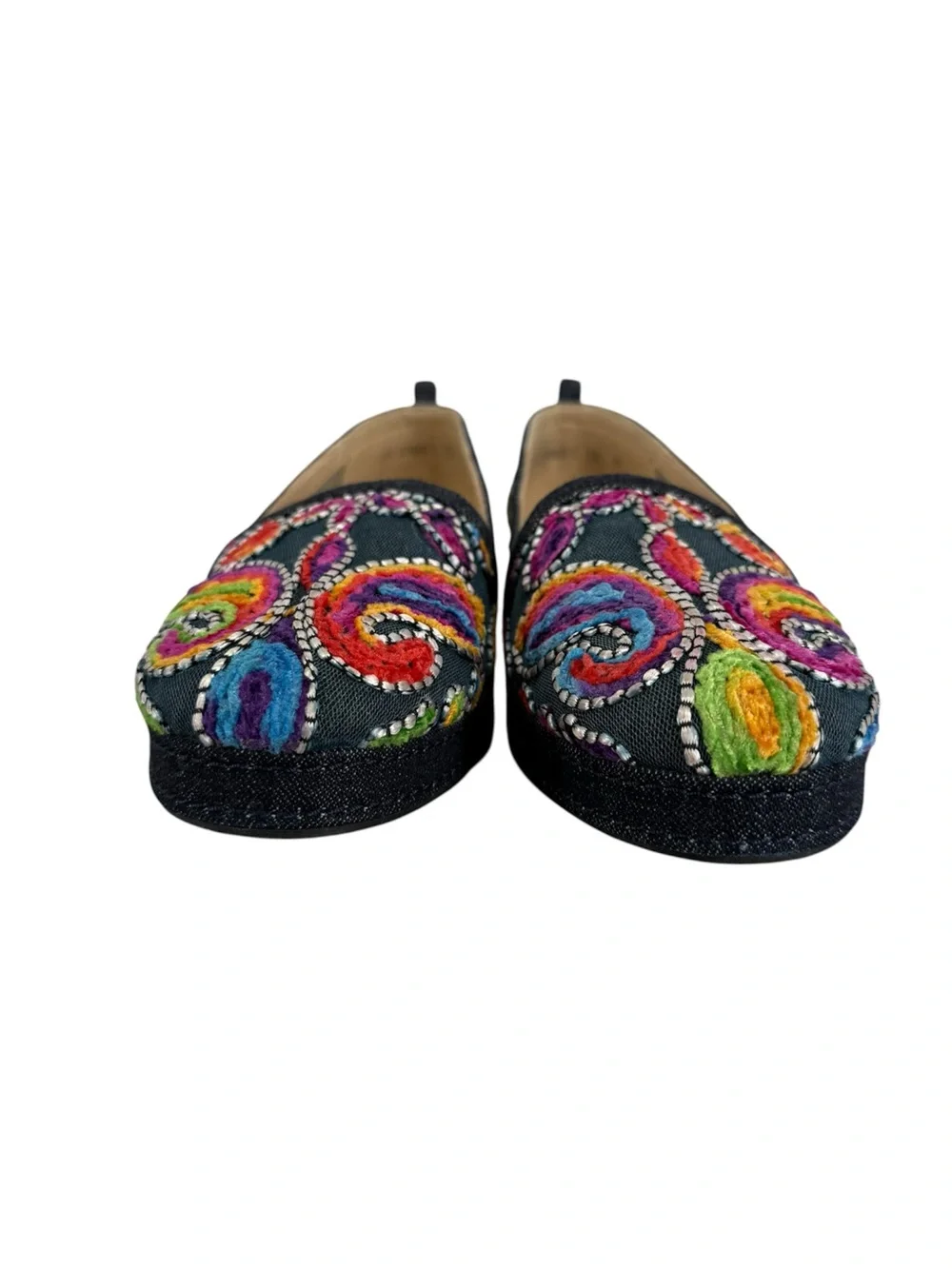 Stuart Weitzman Black Embroidered Multicolor Paisley Espadrilles